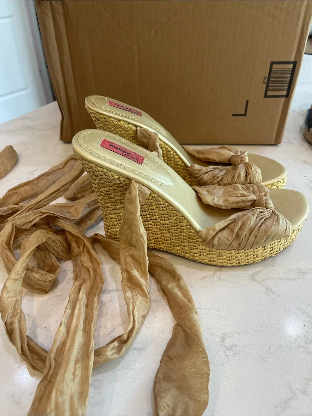 Nordstrom Tan Wedge Espadrille Wrap Sandal